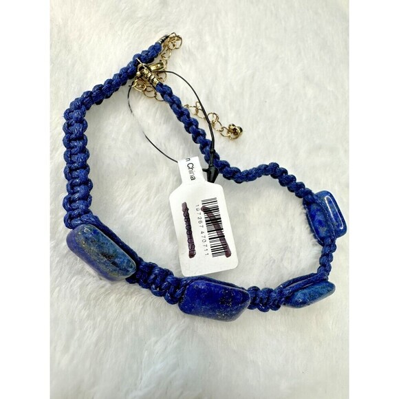 NEW Free People Sweet Carolina Choker Necklace Blue Lapis Bohemian Macrame 70s - Picture 3 of 4